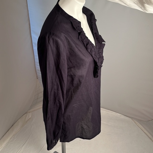 Tory Burch navy blue lightweight ruffle neckline tunic top - Picture 3 of 14